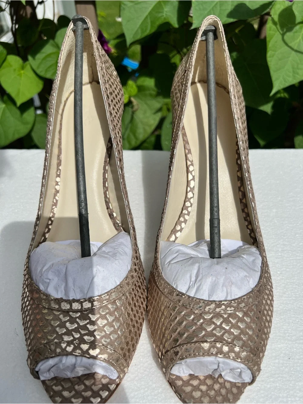 Zofie Bronze Snakeskin Peep Toe Pumps Size 12 New w/ Dust Bag, Brazil Leather